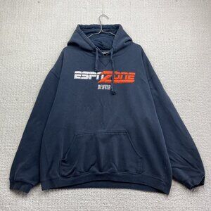 Y2K ESPN Zone Denver Hoodie Men’s Sz L Navy Blue Long Sleeve Sports Sweatshirt